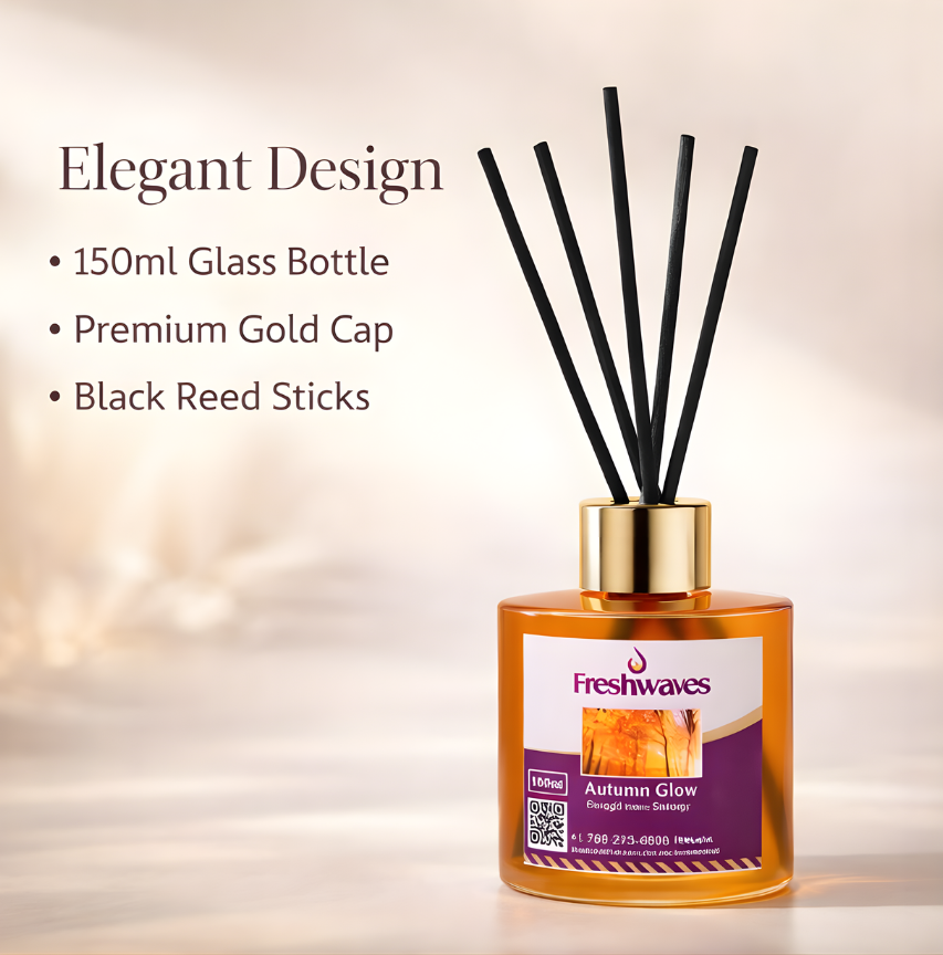 Freshwaves Autumn Glow Reed Diffuser 150ml – Best Reed Diffusers with Elegant Sticks for Home