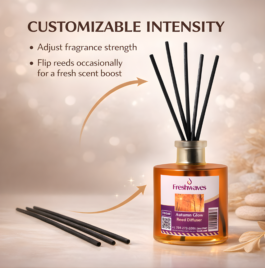 Freshwaves Autumn Glow Reed Diffuser 150ml – Best Reed Diffusers with Elegant Sticks for Home
