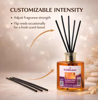 Freshwaves Autumn Glow Reed Diffuser 150ml – Best Reed Diffusers with Elegant Sticks for Home