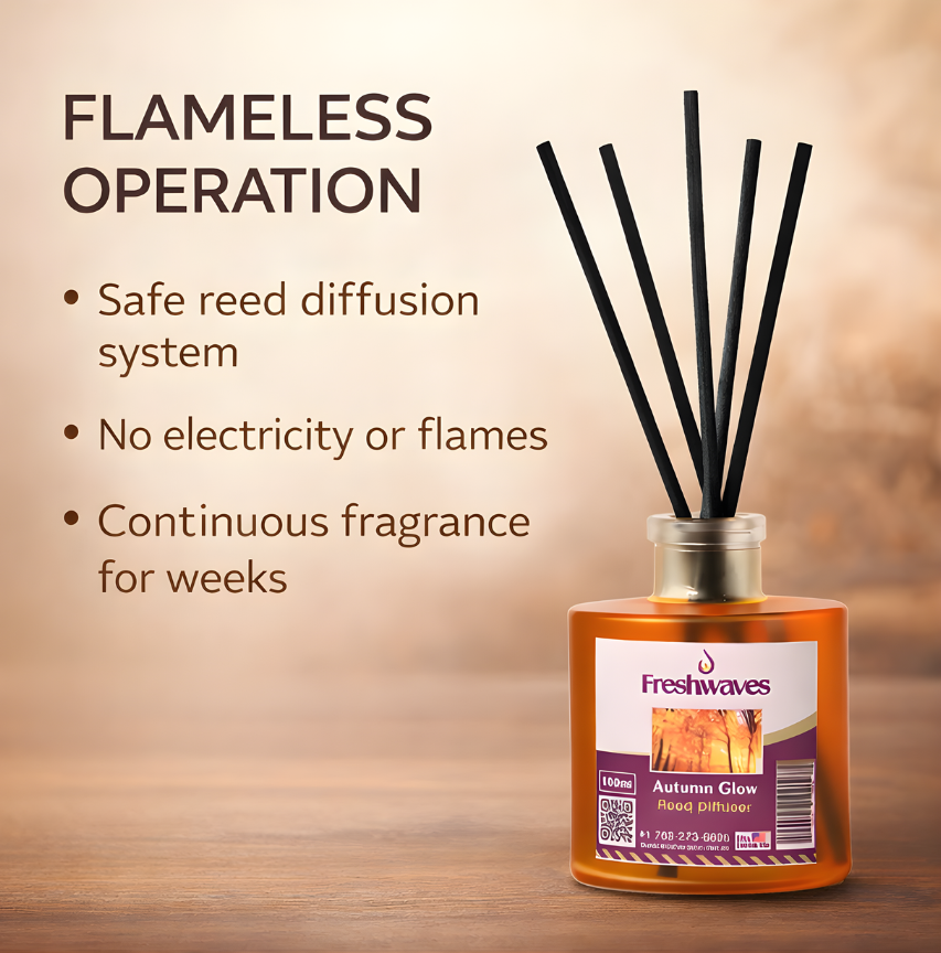 Freshwaves Autumn Glow Reed Diffuser 150ml – Best Reed Diffusers with Elegant Sticks for Home