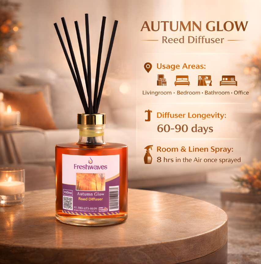 Freshwaves Autumn Glow Reed Diffuser 150ml – Best Reed Diffusers with Elegant Sticks for Home