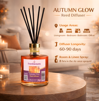 Freshwaves Autumn Glow Reed Diffuser 150ml – Best Reed Diffusers with Elegant Sticks for Home