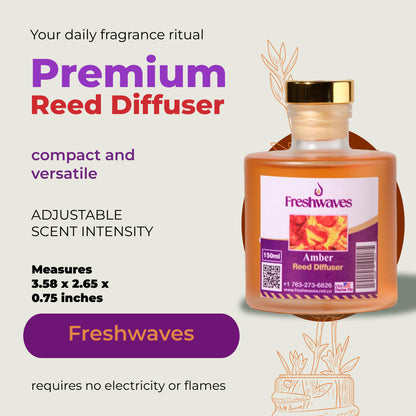 Freshwaves Amber Reed Diffuser 150ml – Luxury Reed Diffuser with Sticks | Best Reed Diffusers