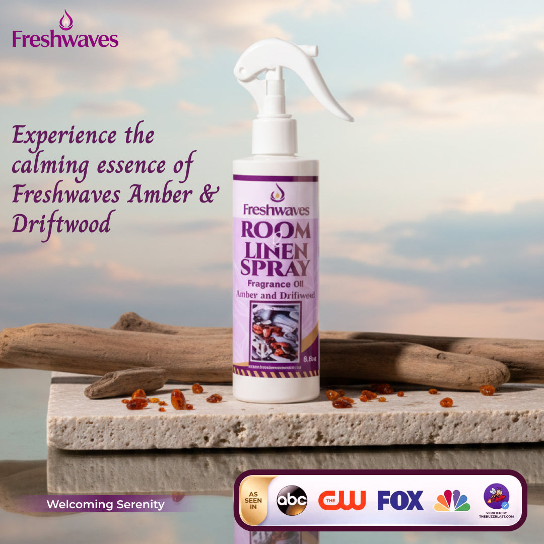 Freshwaves Amber & Driftwood Room & Linen Spray 8.8oz – Diffuser Spray Bottle, Room Freshener