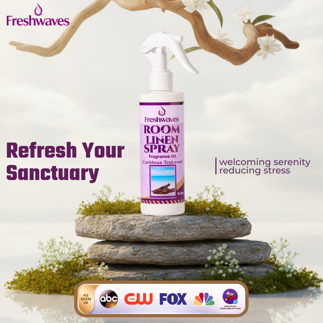 Freshwaves Caribbean Teakwood Room & Linen Spray 8.8oz – Luxury Diffuser Spray for Home