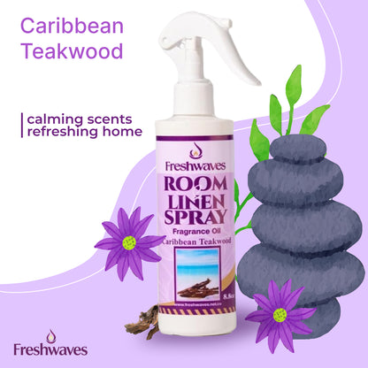 Freshwaves Caribbean Teakwood Room & Linen Spray 8.8oz – Luxury Diffuser Spray for Home