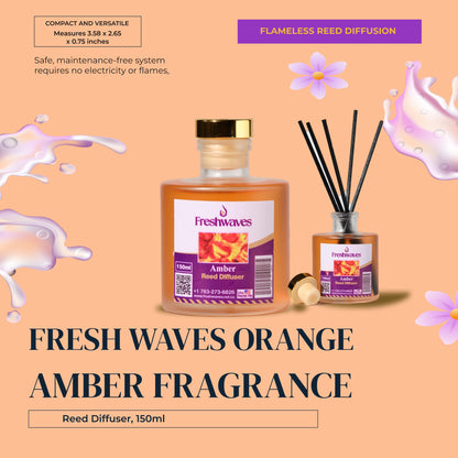 Freshwaves Amber Reed Diffuser 150ml – Luxury Reed Diffuser with Sticks | Best Reed Diffusers