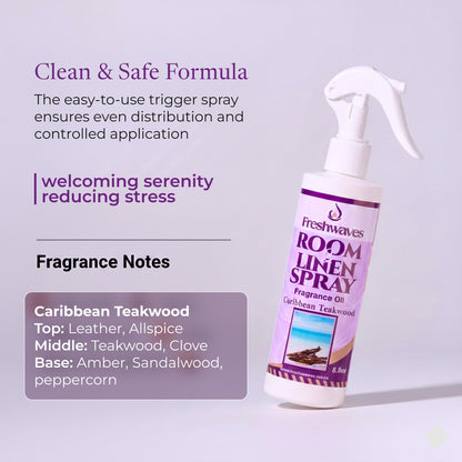 Freshwaves Caribbean Teakwood Room & Linen Spray 8.8oz – Luxury Diffuser Spray for Home