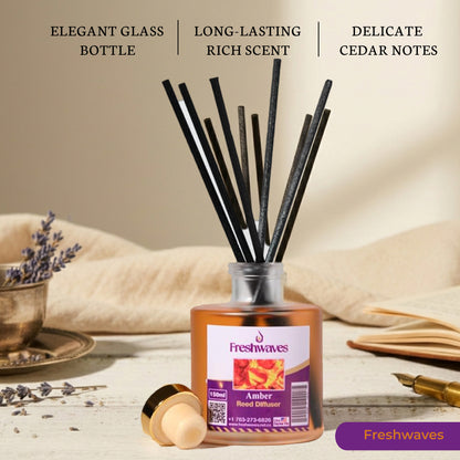 Freshwaves Amber Reed Diffuser 150ml – Luxury Reed Diffuser with Sticks | Best Reed Diffusers