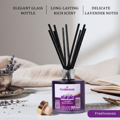 Freshwaves Lavender Reed Diffuser 150ml – Gold Cap & Black Sticks, Best Reed Diffusers for Home