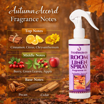 Freshwaves Autumn Accord Room & Linen Spray 8.8oz – White Trigger Diffuser Spray Bottle