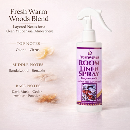Freshwaves Amber & Driftwood Room & Linen Spray 8.8oz – Diffuser Spray Bottle, Room Freshener