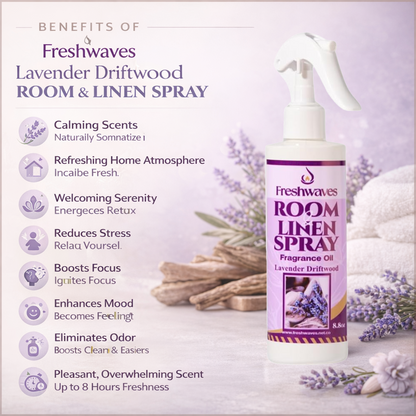 Freshwaves Lavender Driftwood Room & Linen Spray, 8.8oz Fragrance Oil Diffuser Spray Bottle