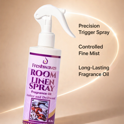 Freshwaves Amber & Driftwood Room & Linen Spray 8.8oz – Diffuser Spray Bottle, Room Freshener