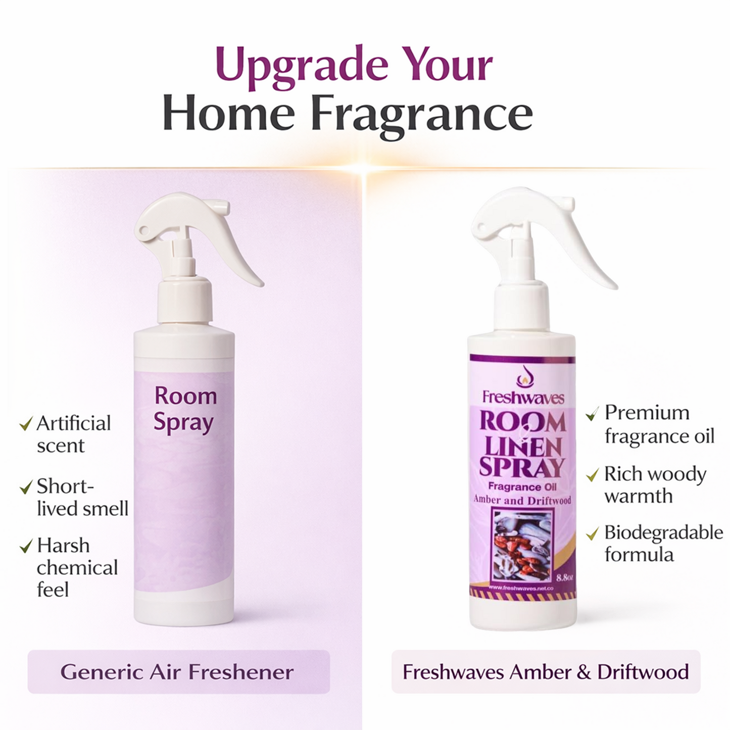 Freshwaves Amber & Driftwood Room & Linen Spray 8.8oz – Diffuser Spray Bottle, Room Freshener