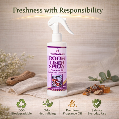Freshwaves Amber & Driftwood Room & Linen Spray 8.8oz – Diffuser Spray Bottle, Room Freshener