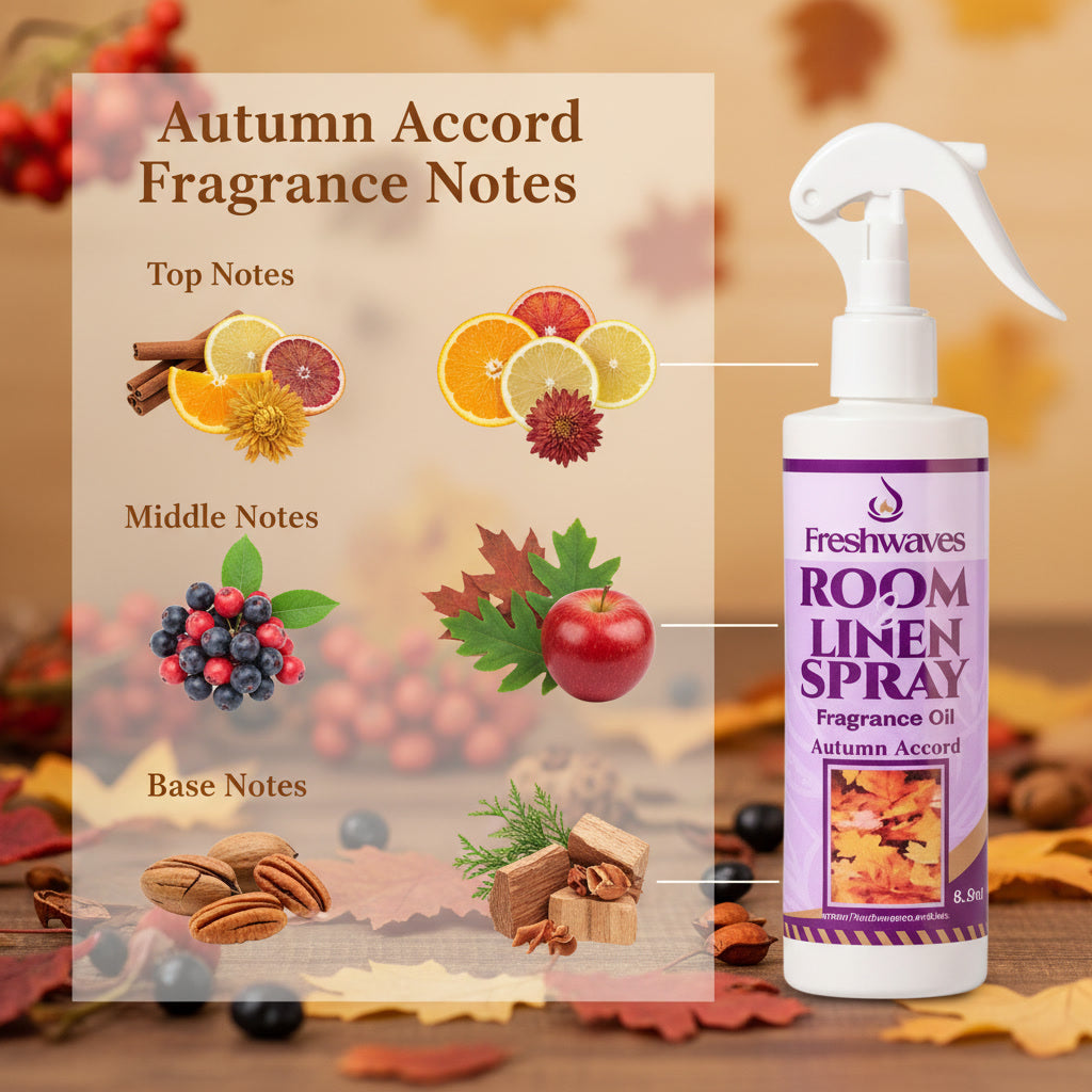 Freshwaves Autumn Accord Room & Linen Spray 8.8oz – White Trigger Diffuser Spray Bottle