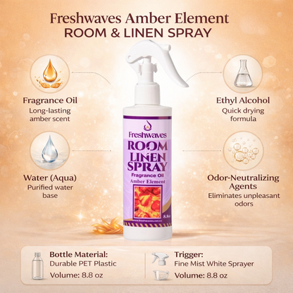 Freshwaves Amber Element Room & Linen Spray 8.8oz – White Trigger Diffuser Spray Bottle