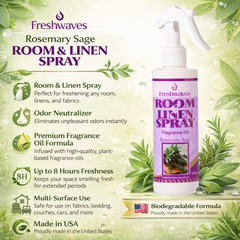 Freshwaves Rosemary Sage Room & Linen Spray 8.8oz – White Trigger Diffuser Spray Bottle