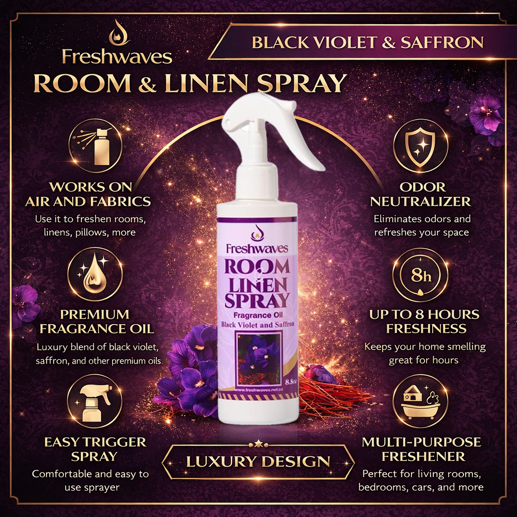Freshwaves Black Violet & Saffron Room Linen Spray – Diffuser Spray Bottle, Room Spray Diffuser