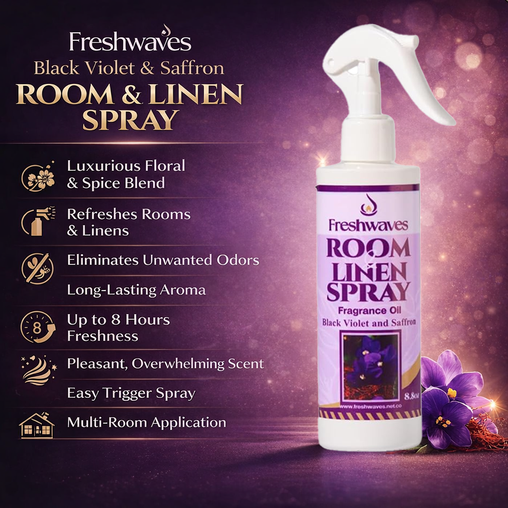 Freshwaves Black Violet & Saffron Room Linen Spray – Diffuser Spray Bottle, Room Spray Diffuser