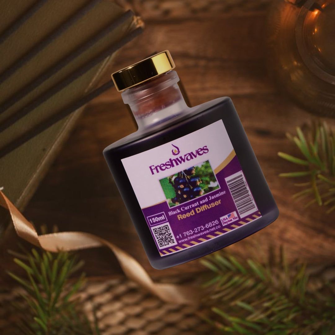 Black Currant and Jasmine Diffuser with elegant bottle design, offering a fresh, floral scent for home ambiance enhancement.