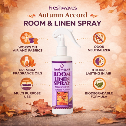 Freshwaves Autumn Accord Room & Linen Spray 8.8oz – White Trigger Diffuser Spray Bottle
