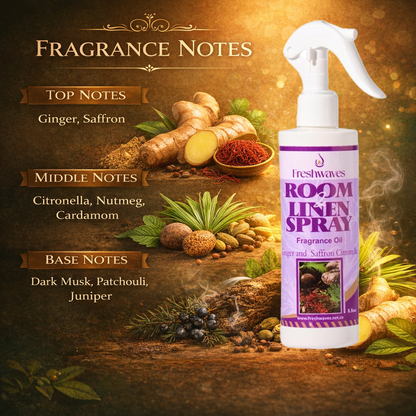 Freshwaves Ginger & Saffron Citronella Room & Linen Spray 8.8oz – Diffuser Spray Bottle