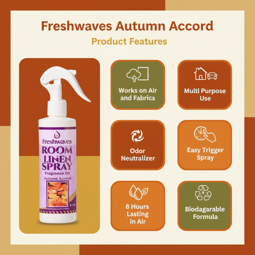 Freshwaves Autumn Accord Room & Linen Spray 8.8oz – White Trigger Diffuser Spray Bottle