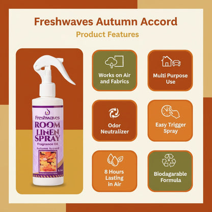 Freshwaves Autumn Accord Room & Linen Spray 8.8oz – White Trigger Diffuser Spray Bottle
